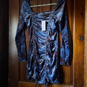 Brand New Wild Fable Purple Marble Velvet Long Sleeve Mini Dress